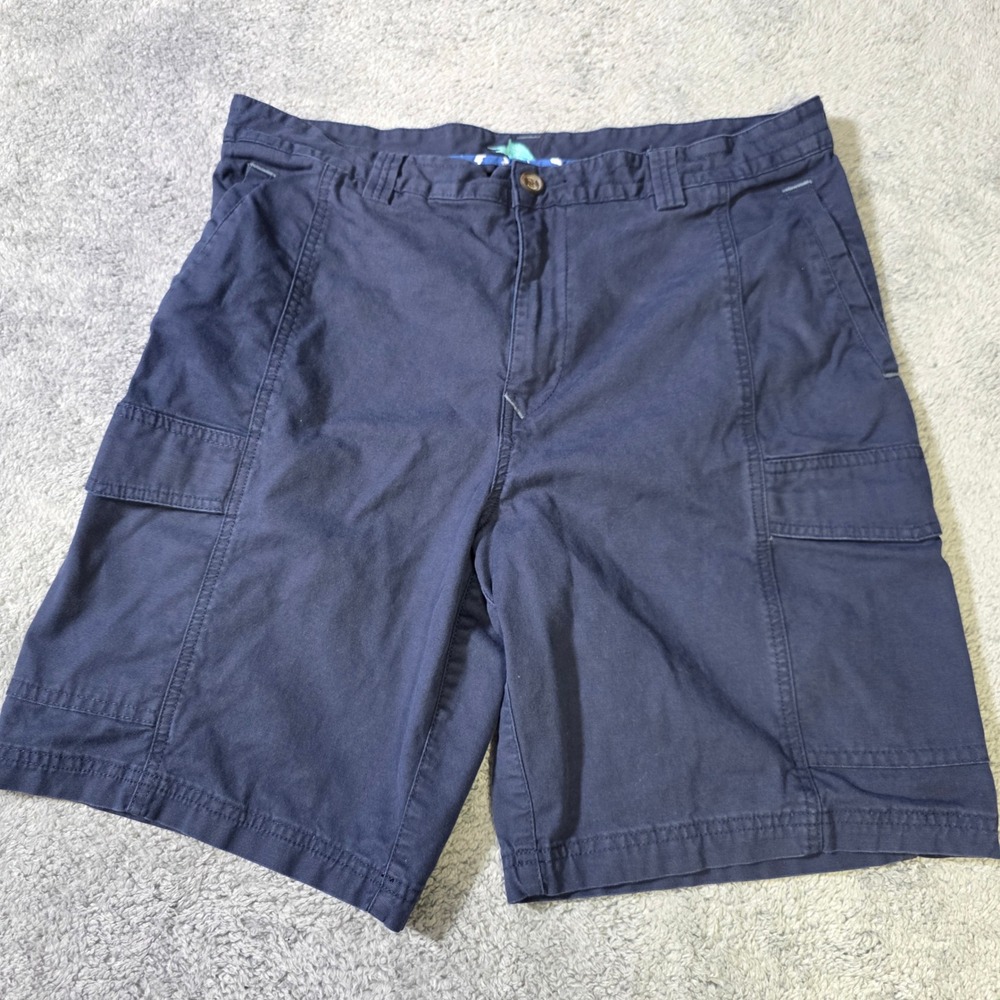 Tommy Bahama Mens 35 Cargo Shorts Navy Blue Cotton Tencel Stretch Flat Front